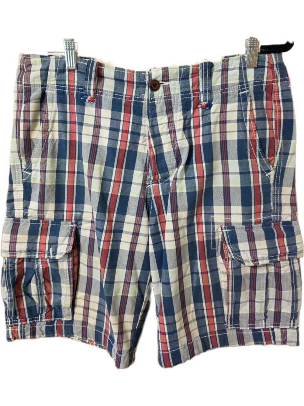 Vintage Hollister Men Plaid Shorts Size 32 Cotton Classic GUC Red White Blue